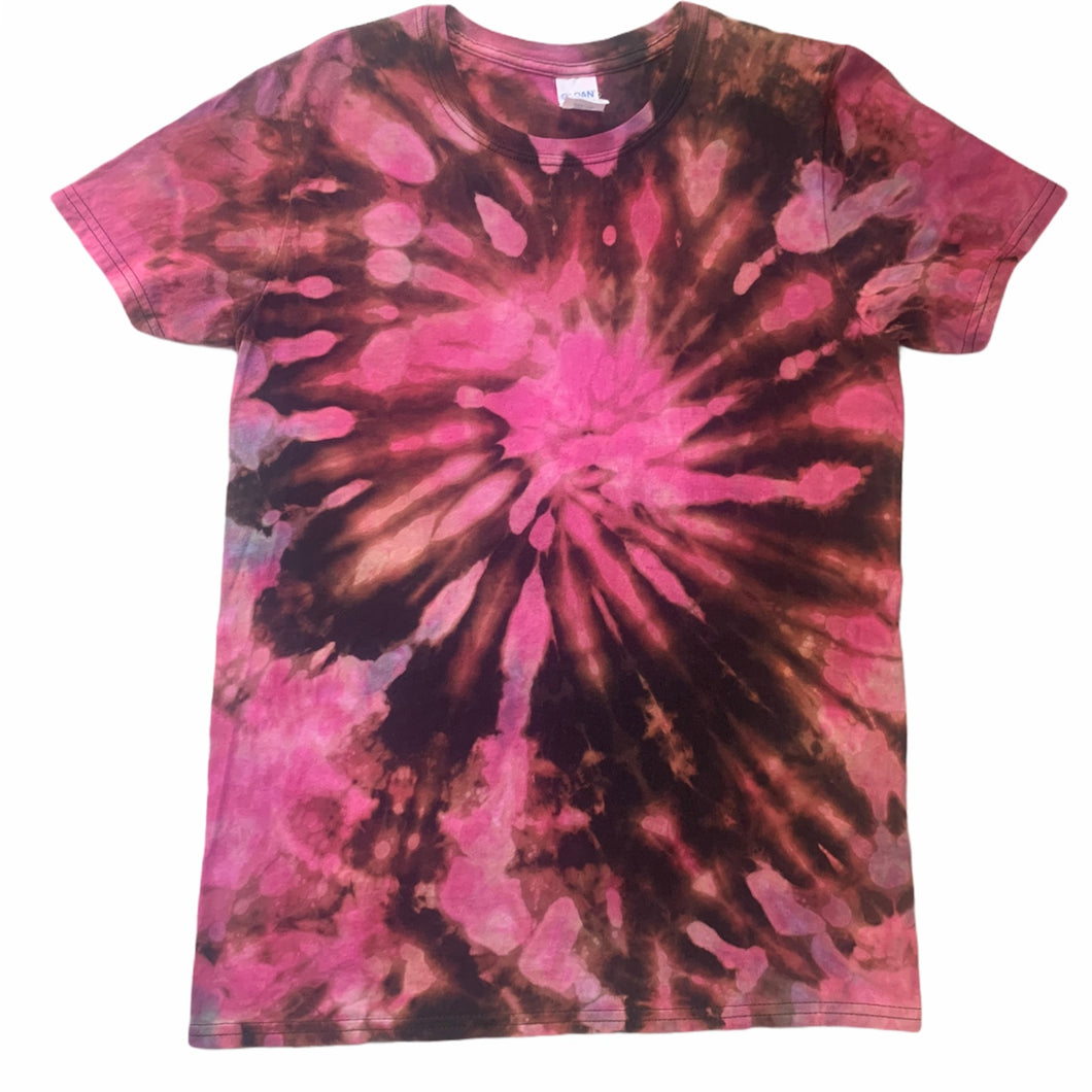 Pink and Black Reverse Tie Dye T-shirt (Small Adult)